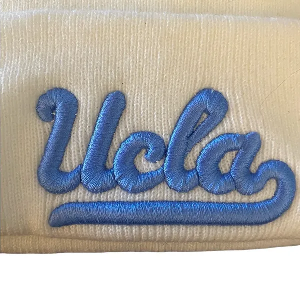 UCLA White Cuffed Ribbed Knit beanie UCLA script logo Light blue embroidered - Image 2