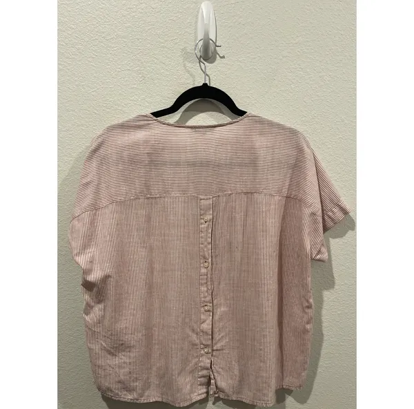 Madewell V-Neck Button-Back in Strip Short Sleeve Red White Blouse - Image 6