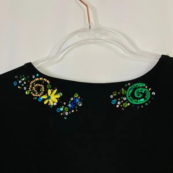 BCBGMaxAzria Black Sequin Swirl Embroidered Tank Top Scoop Neck Womens XL - Image 5