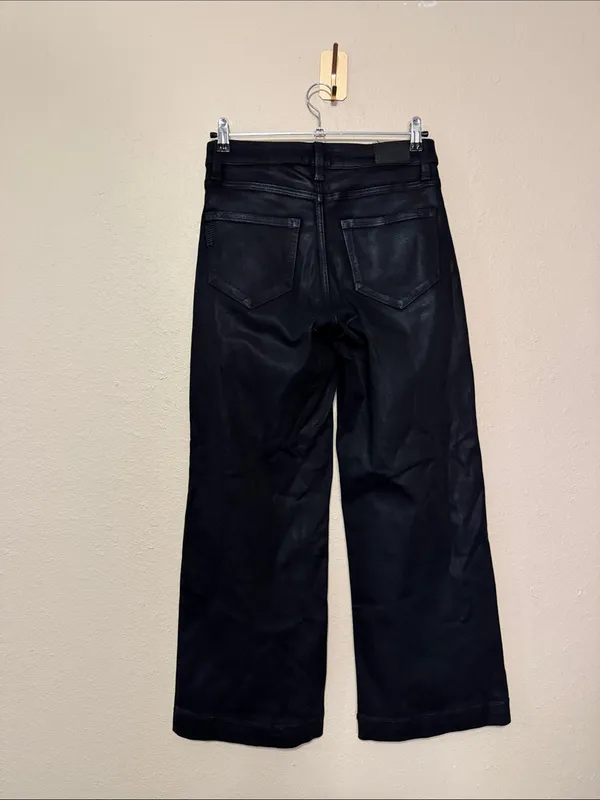 PAIGE Aneesa Coated Black Wide-Leg Pants Size 27 - Image 6