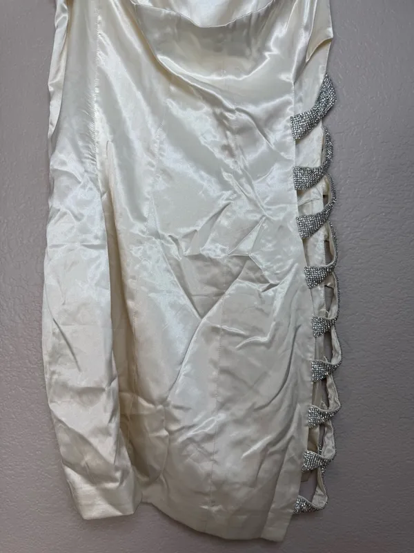 Meshki Alessia Diamante Ivory Rhinestone Strapless Mini Dress size Medium Bride - Image 7