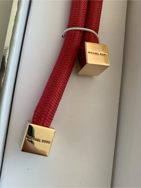 MICHAEL KORS Goldstone & Cord Bag Charm Gold logo Quick Release Ring New in box - Image 2