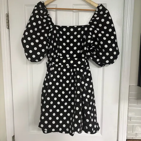 River Island Black And White‎ Polka Dot Belted Dress Size 6 - Image 3