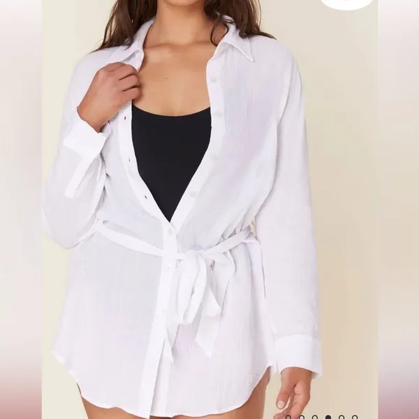 Andie The Corvo White Cotton Button Up Beach Cover Up Top XL‎ NWT - Image 2