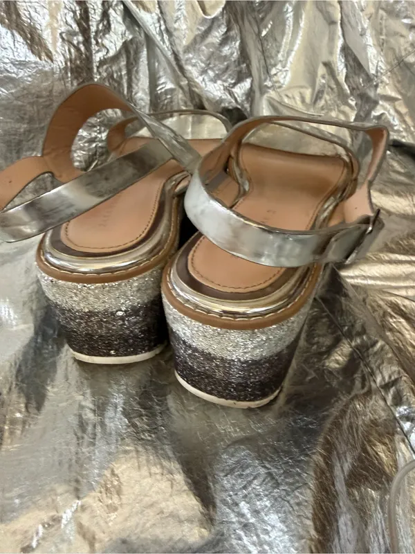Zara Metallic Silver Platform Slingback Sandals - Image 9