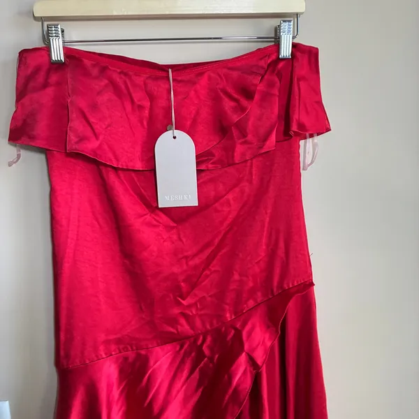 NWT Meshki Sulianna strapless ruffle midi dress vermillion red women's size M - Image 2