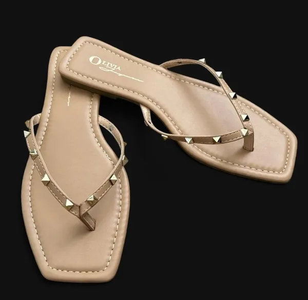 Olivia Ferguson Tan Gold Studded Sandals - Image 2
