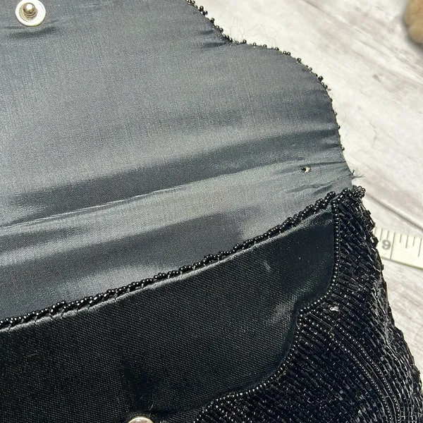 Vintage De Lill 1950’s Black Beaded Sequined Clutch Bag Purse - Image 9