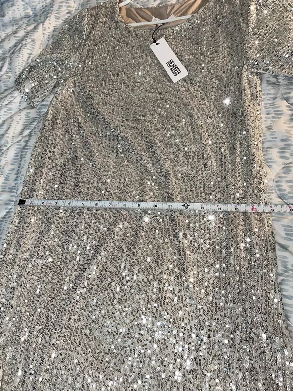 BB Dakota Steve Madden Silver Sequin Mini Shift Dress Size M - Image 6