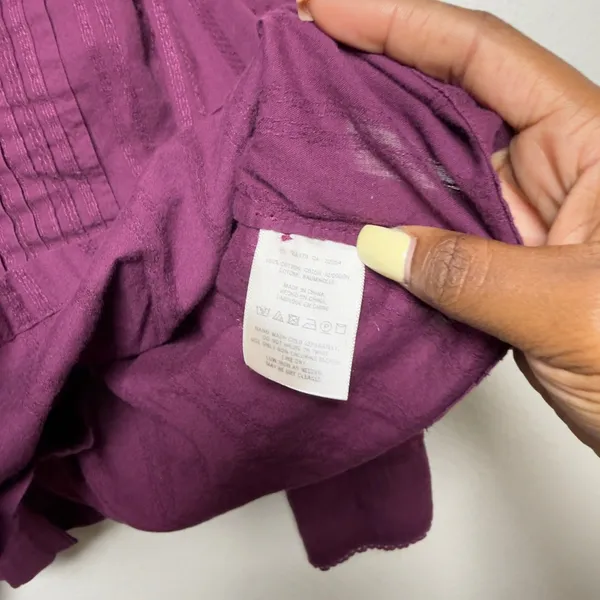 Anthropologie Maeve Women 100% Cotton Blouse L Purple Gelise Pintuck Military - Image 3
