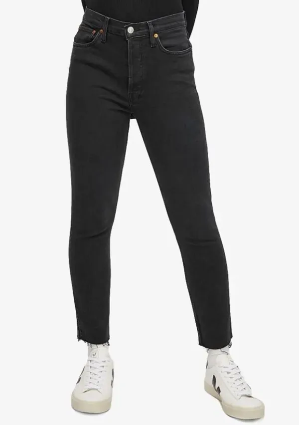RE/DONE Redone Originals 90's High Rise Ankle Raw Hem Crop Faded Black Jeans 29 - Image 2