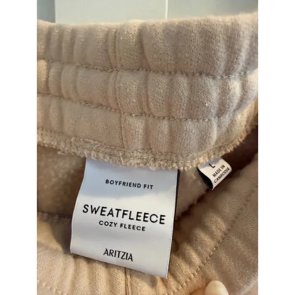 Aritzia Sweatfleece Cozy Fleece Boyfriend Wide Leg Sweatpants Beige L - Image 5