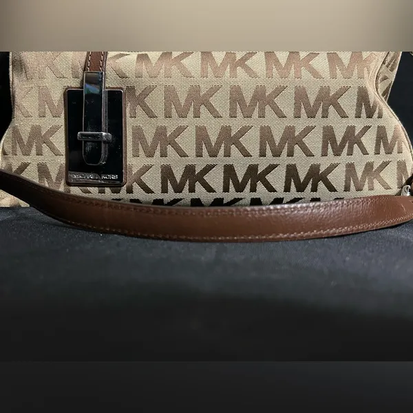 Michael Kors Calista Brown & Tan Logo Satchel Bag Purse - Image 5