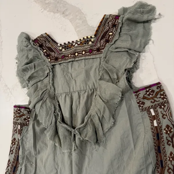 Free People Day Glow Boho Embroidered Mini Dress Women’s Medium Spanish Moss - Image 16