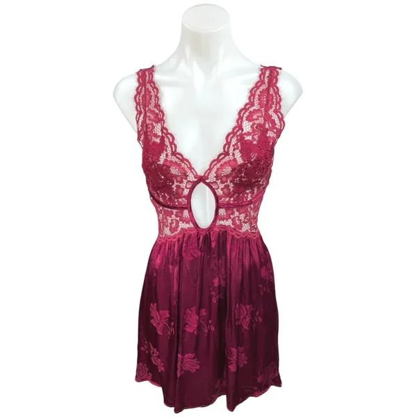 For Love & Lemons Red Floral Lace Silk Satin Sleeveless Mini Slip Dress Sz L - Image 6