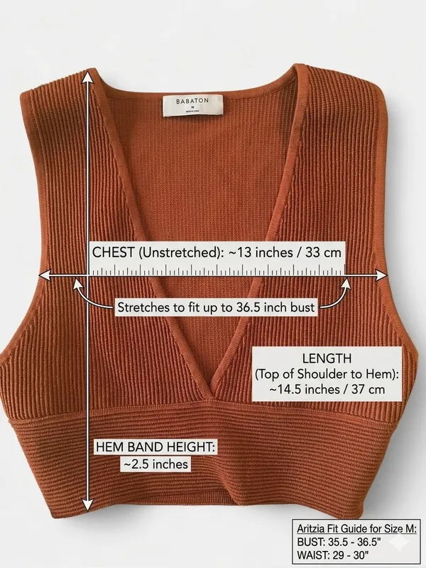 Aritzia Babaton Sculpt Knit Deep V Tank Top Crop Rust Orange M - Image 3