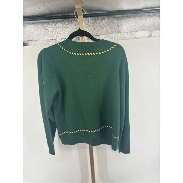 Pendleton Vintage Cardigan Sweater Green Gold Whipstitch Crest Buttons Size S - Image 7