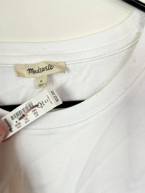 NWT *FLAWED* Madewell White Cotton Relaxed Oversized Tee - Size: Medium - Image 3