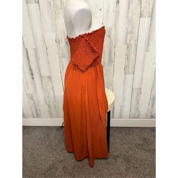 SHEIN Curve Rust Orange Off the Shoulder Maxi Dress Womens Plus Size 0XL Smocked - Image 5