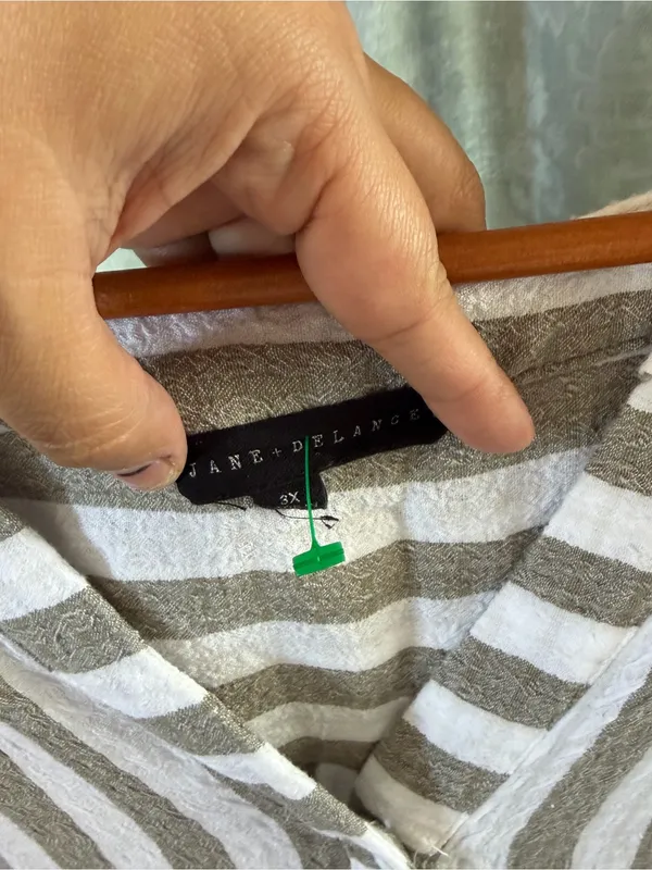 Women’s Striped Button Henley Shirt - White and Olive - Image 5
