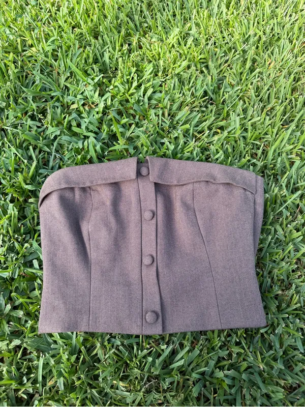 Zara Brown Herringbone Corset Bustier Tube Top Strapless Button Front Size S - Image 4