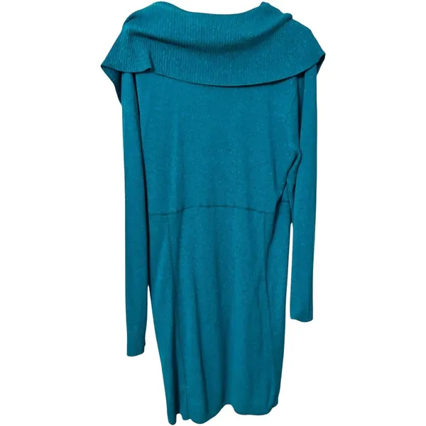 Athleta Teal Sweater Dress 2X Cowl Neck Tunic Organic Cotton Wool Pockets - Image 3