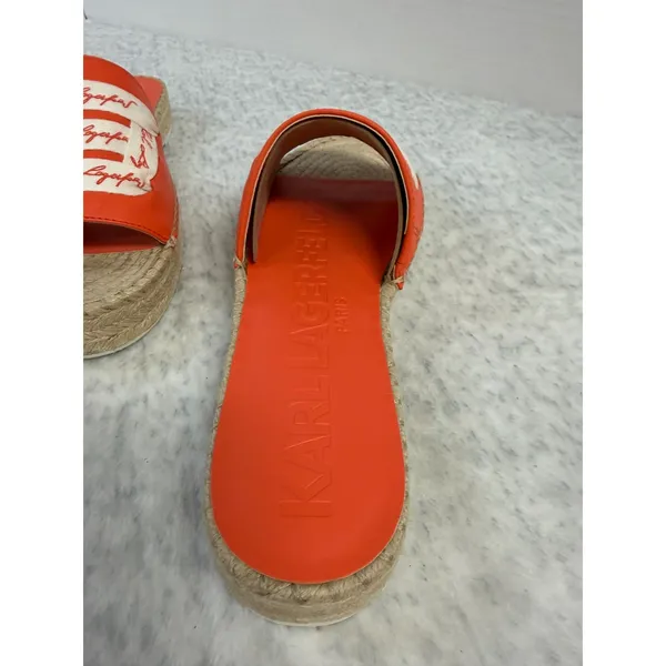 Karl Lagerfeld Paris Cherie Apricot Nappa Leather Espadrille Slide Sandals 9.5 M - Image 7