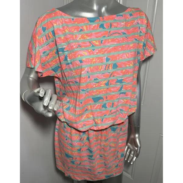 Lilly Pulitzer Cotton Carmine Dress Make a Splash Striped Floral Womens Medium - Image 7
