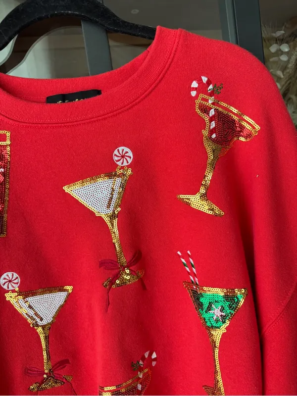 Martini sequins sweater christmas cocktails candy cane crewneck sweatshirt QOS - Image 5
