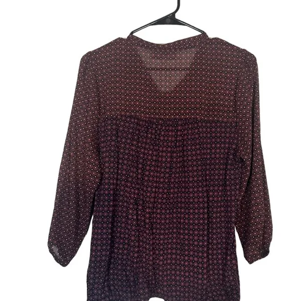 Ann Taylor LOFT Black & Brown Paisley V-Neck Long Sleeve Blouse Women Sz M - Image 2