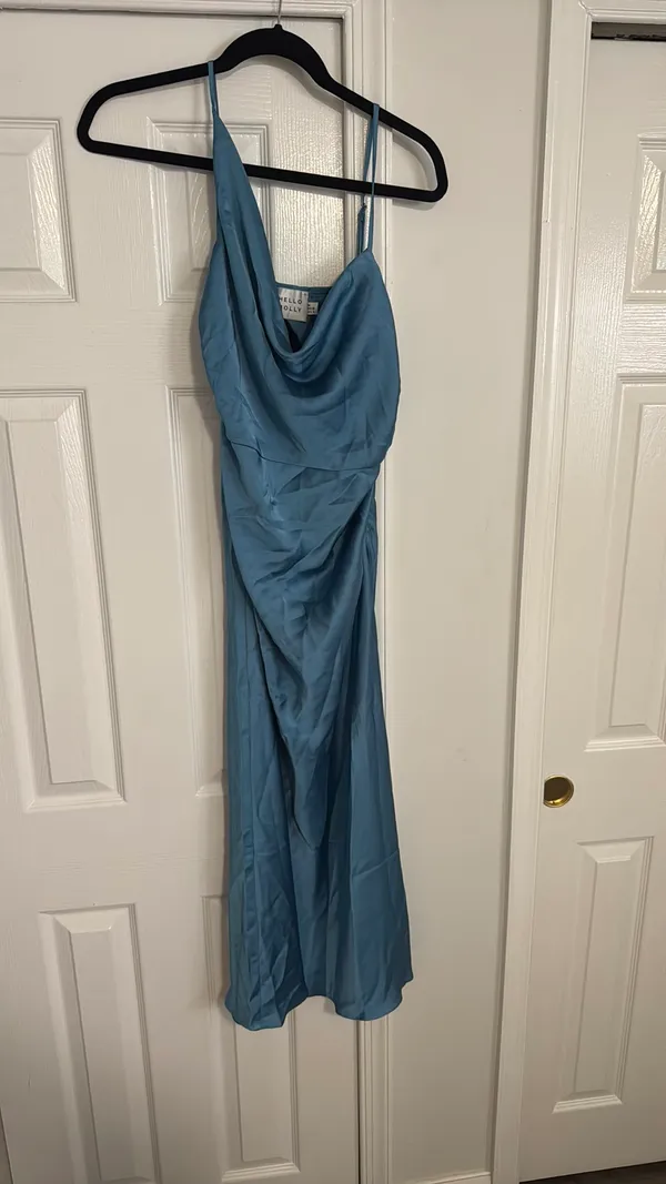 Hello Molly Dress Midi Blue Satin - Image 3