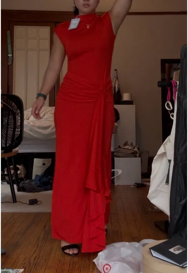 & Other Stories Dress sleeveless tie waist midi red - Image 5