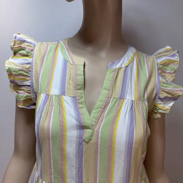 Roller Rabbit Darrell‎ Stripe Pippa Dress Size XS Pastel Cotton Tiered Mini - Image 2