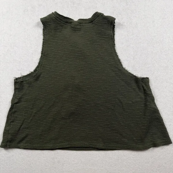 Aerie Waffle Knit Cropped Henley Tank Top Green Sleeveless Size Small - Image 3