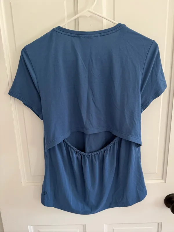Athleta Open Back Short‎ Sleeve Active Top Blue Size Small - Image 2