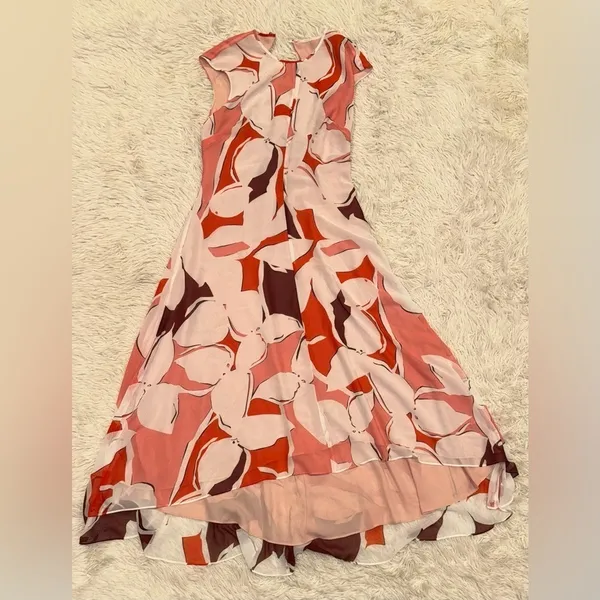 NEW Reiss Chiffon Becci Floral chiffon High-Low Midi open Back Dress Sz 2 - Image 4