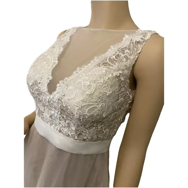 Hebeos wedding dress white lace‎ and tool over champagne sz 2 - Image 10