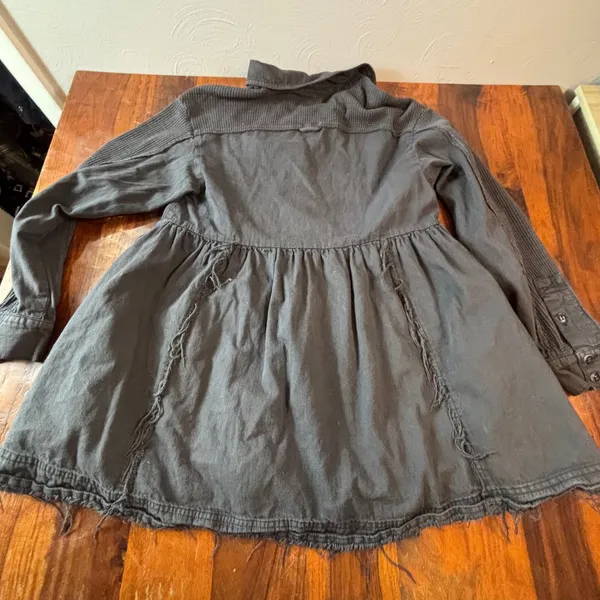 Free People Charcoal Grey Waffle Knit Mixed Media Babydoll Tunic Top Small - Image 6