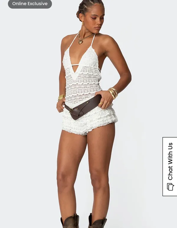 Edikted Lanney Ruffled Sheer Lace Romper - Image 4