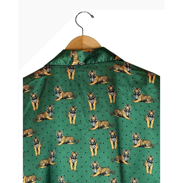 Ekouaer Satin Pajama Set Women XL Green Tiger Print Shorts Set Loungewear - Image 6