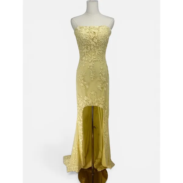 Sherri Hill 53849 Embroidered Lace High-Low Gown Size 4 NWT Yellow $598‎ - Image 4
