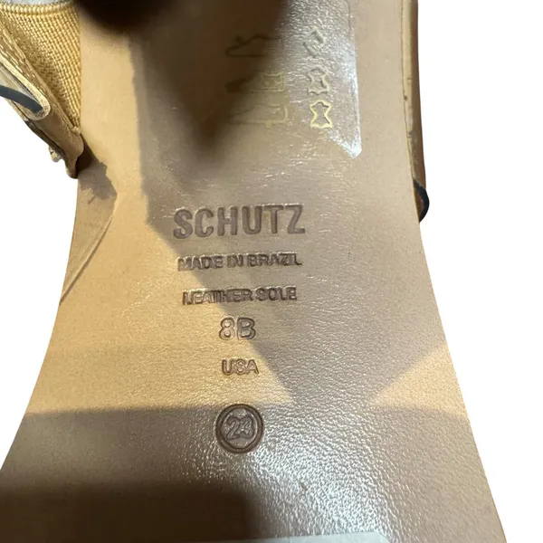Schutz Shoes Womens Size 8 Beige Vinyl Ariellen Wedge Slide‎ Sandals Rhinestone - Image 11