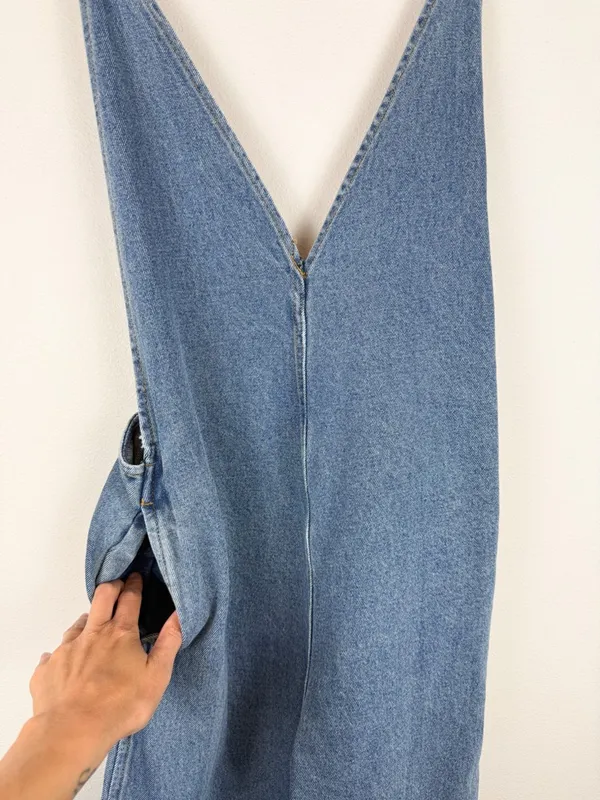 Lel Lab Denim Wide Leg Jumpsuit Baggy Plunging Neck Open Back Size 38/ Medium - Image 11