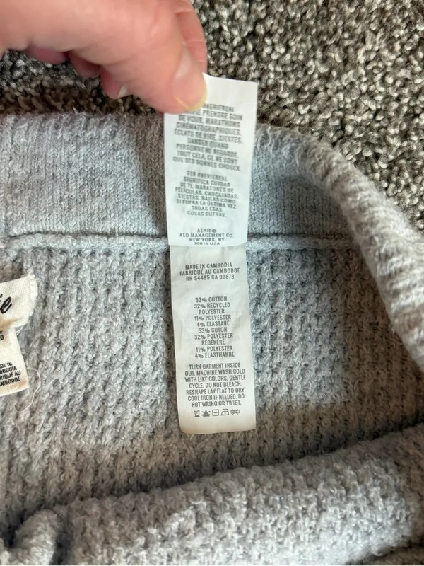 Aerie Gray Waffle Knit Wide Leg Lounge Pants Drawstring Size Small - Image 4