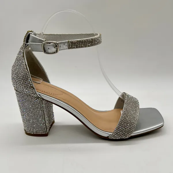 Womens Sandals 8W Wide Silver Rhinestones Open Toe Block‎ Heel C Comfort Brand - Image 3