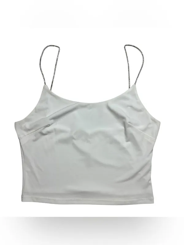 I Joah White Rhinestone Strap Crop Cami Top Size L NWT Y2K Party - Image 3