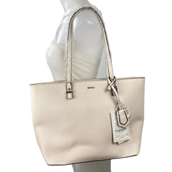 LOVEVOOK White Ivory Faux Leather Vegan Shoulder Pouch Tote Satchel Handbag OS - Image 2
