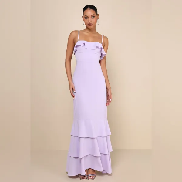 LULU’S Lively Evenings Lavender Sleeveless Tiered Maxi Dress - Image 6