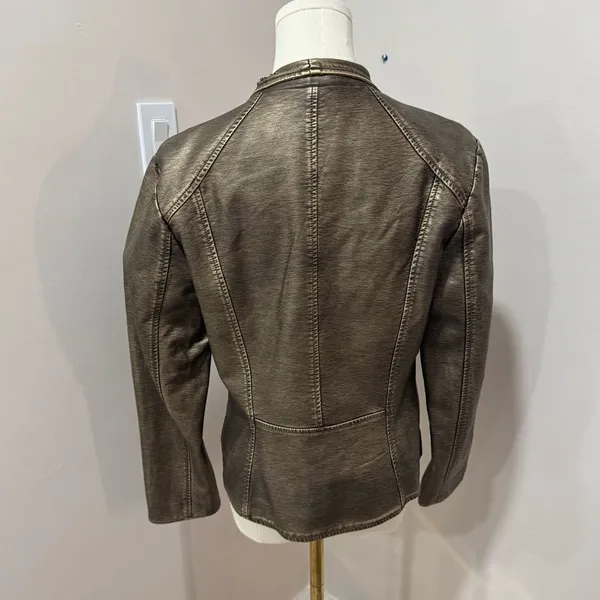 V Cristina Faux Leather‎ Bronze Gold Jacket Medium - Image 3