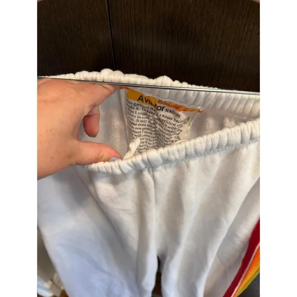 Aviator Nation 5 Stripe sweatpants in a white cotton fabric with rainbow xl - Image 3